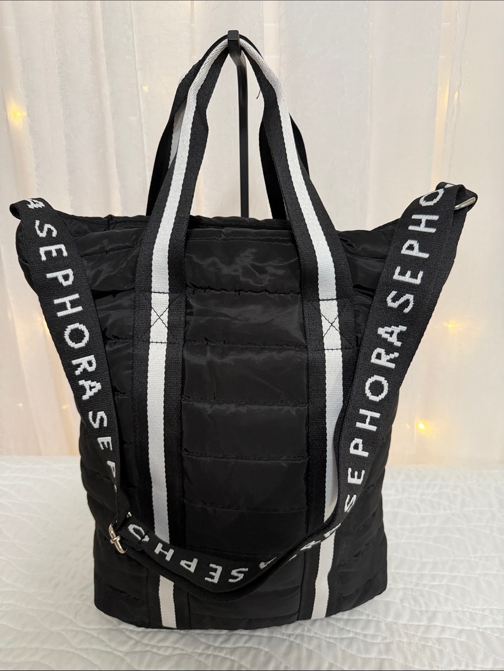 Sephora Black and White Quilted Tote Bag
